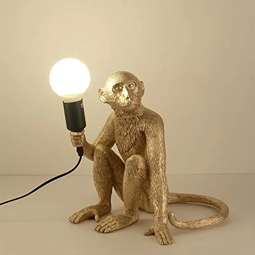 Lampe De Table De Lampe De Singe En Résine Or Noir Et Blanc Moderne Luminaire Bar Lampe De Table Café Adaptée À L'Ampoule Led E27-Lampe De Table Dorée