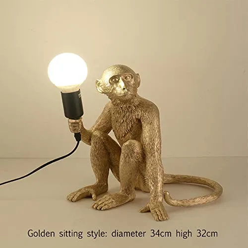 Lampe De Table De Lampe De Singe En Résine Or Noir Et Blanc Moderne Luminaire Bar Lampe De Table Café Adaptée À L'Ampoule Led E27-Lampe De Table Dorée