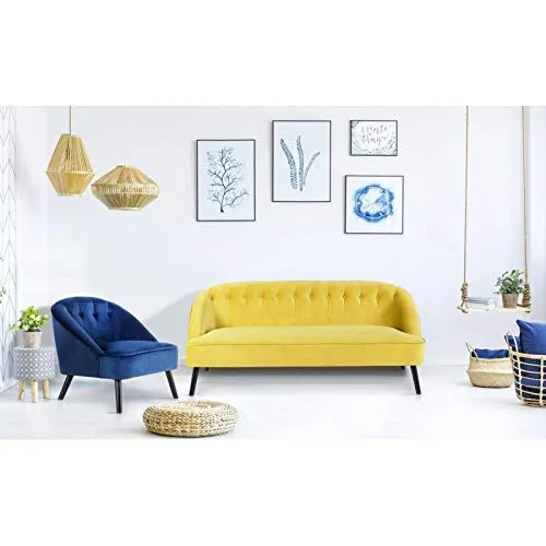 Paris Prix - Fauteuil Scandinave Velours flam 76cm Bleu