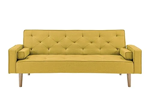 Deco In Paris Canapé clic clac en Tissu Jaune avec Pieds en Bois Jakarta