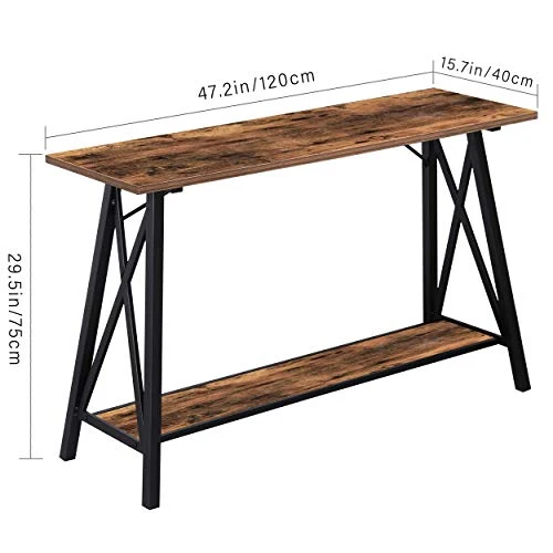 Table de Console, Console Meubles Rustique pour Salon,Table de Cocktail avec Structure en métal, 2 Niveaux,120 * 40 * 75CM
