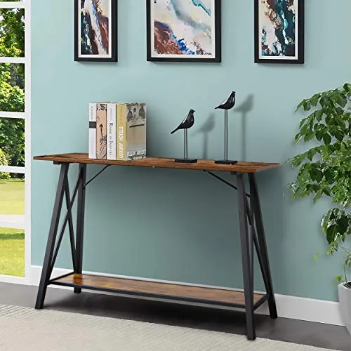 Table de Console, Console Meubles Rustique pour Salon,Table de Cocktail avec Structure en métal, 2 Niveaux,120 * 40 * 75CM