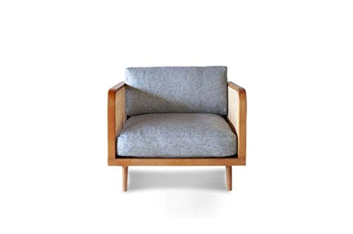 pib Fauteuil en Bois et cannage starheim - Bois Massif, Grand Confort d'assise, Association Facile, Finition Vernie | Un Fauteuil atypique au Magnifique cannage - Brun Noisette (L85 x H79 x P83 cm)