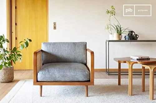 pib Fauteuil en Bois et cannage starheim - Bois Massif, Grand Confort d'assise, Association Facile, Finition Vernie | Un Fauteuil atypique au Magnifique cannage - Brun Noisette (L85 x H79 x P83 cm)