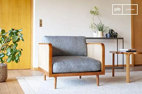 pib Fauteuil en Bois et cannage starheim - Bois Massif, Grand Confort d'assise, Association Facile, Finition Vernie | Un Fauteuil atypique au Magnifique cannage - Brun Noisette (L85 x H79 x P83 cm)