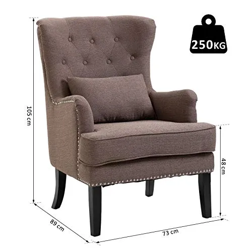 HOMCOM Fauteuil Chesterfield Vintage Grand Confort Dossier Assise capitonné avec Boutons Coussin Inclus Lin Taupe