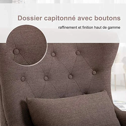 HOMCOM Fauteuil Chesterfield Vintage Grand Confort Dossier Assise capitonné avec Boutons Coussin Inclus Lin Taupe