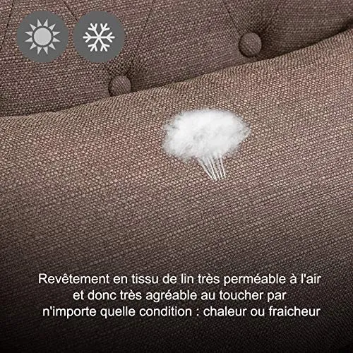 HOMCOM Fauteuil Chesterfield Vintage Grand Confort Dossier Assise capitonné avec Boutons Coussin Inclus Lin Taupe