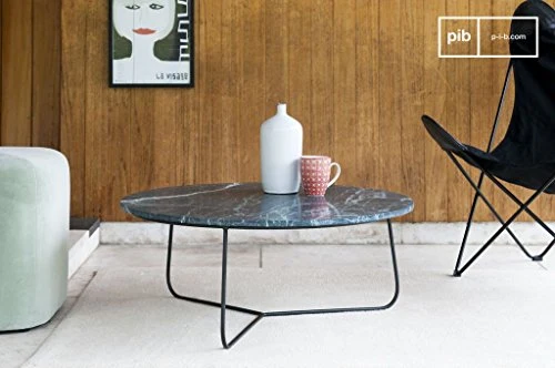 pib Table Basse scandinave Vertü en marbre Vert - Association Facile, Matériaux Nobles | Une Table Basse au Luxe Intemporel Entre marbre Vert et métal Mat - Noir foncé (L80 x H33 x P80 cm)