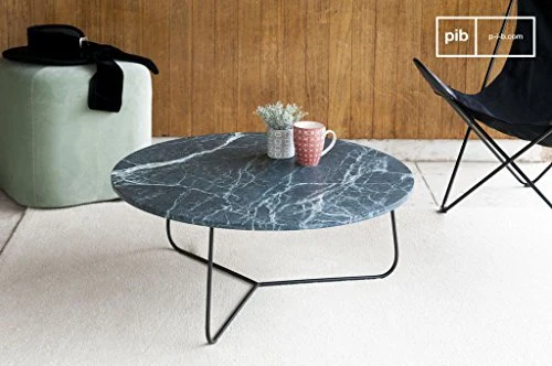 pib Table Basse scandinave Vertü en marbre Vert - Association Facile, Matériaux Nobles | Une Table Basse au Luxe Intemporel Entre marbre Vert et métal Mat - Noir foncé (L80 x H33 x P80 cm)