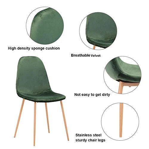 GOLDFAN Ensemble Moderne Lot de 4 Chaises de Salle à Manger Chaise de Cuisine Chaise Rembourrée Chaise de Salon Chaise en Pieds de Métal Velours, Vert