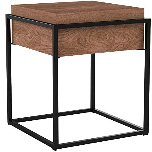 Marque Amazon - Rivet - Table d'appoint à 1 tiroir, en noyer et à structure en métal noir, 43 x 43 x 52 cm