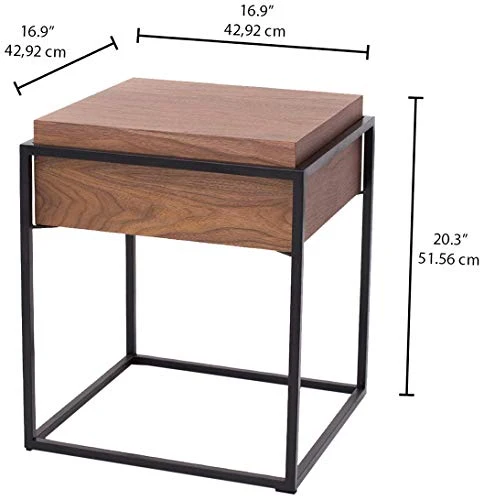 Marque Amazon - Rivet - Table d'appoint à 1 tiroir, en noyer et à structure en métal noir, 43 x 43 x 52 cm