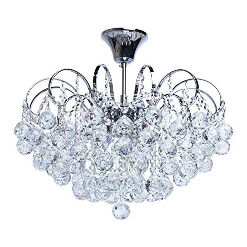MW-Light 232017506 Lustre Magnifique Design Baroque en Métal couleur Chrome Brillant décoré de Pampilles Boules en Cristal pour Salon Salle de Séjour Chambre 6x60W E14