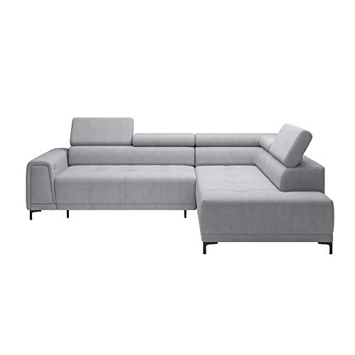 VOLTA L Canapé d'angle moderne avec réglage de la profondeur de l'assise électrique, fonction détente, en similicuir/tissu, face à la droite