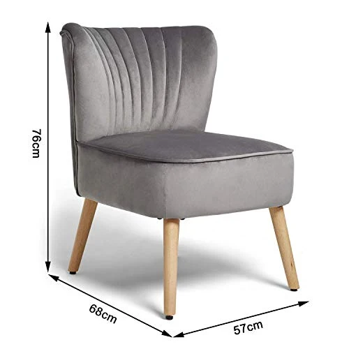 OMNIPRO Fauteuil en Velours,Pieds en Bois,57 x 68 x76cm,pour Petit Appartement, Salon, Chambre,Gris