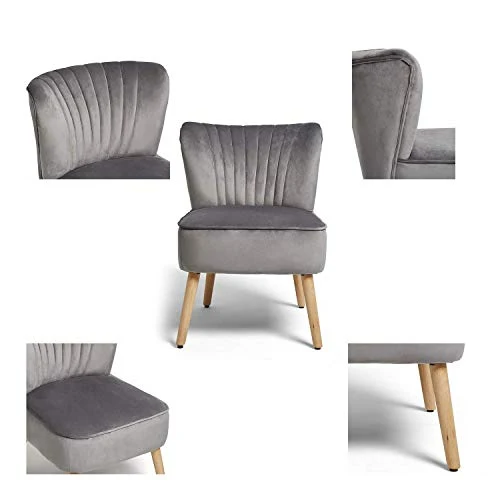 OMNIPRO Fauteuil en Velours,Pieds en Bois,57 x 68 x76cm,pour Petit Appartement, Salon, Chambre,Gris