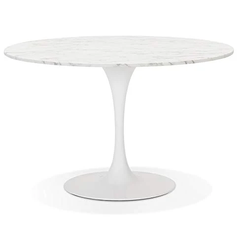 Alterego Table à dîner Ronde 'WITNEY' en marbre et métal Blanc - Ø 120 cm