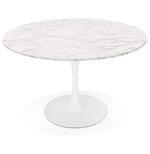 Alterego Table à dîner Ronde 'WITNEY' en marbre et métal Blanc - Ø 120 cm