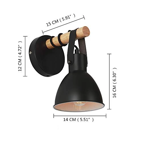 Applique murale industrie du bois rétro vintage lampe noire avec prise EU et interrupteur, y compris ampoule LED 5W E27