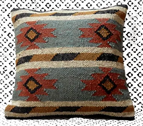 iinfinize Lot de 2 housses de coussin en laine de jute rustique Kilim décoratif pour canapé ou chaise avec fermeture éclair