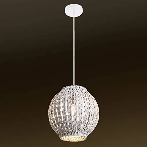 Luminaire Tahia, suspension rotin, blanc, 60 W, ø 31 x H 31 cm