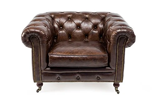 Rosa Splendiani Fauteuil Chestefield en Cuir Antique Vintage Style - Fauteuil Chester Cuir Marron Vintage