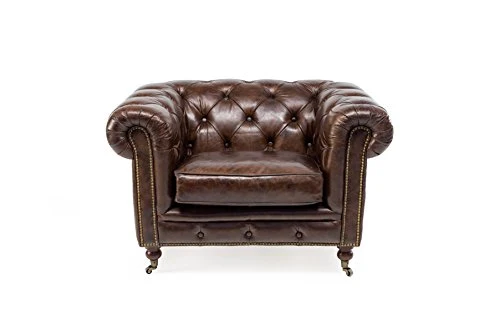 Rosa Splendiani Fauteuil Chestefield en Cuir Antique Vintage Style - Fauteuil Chester Cuir Marron Vintage