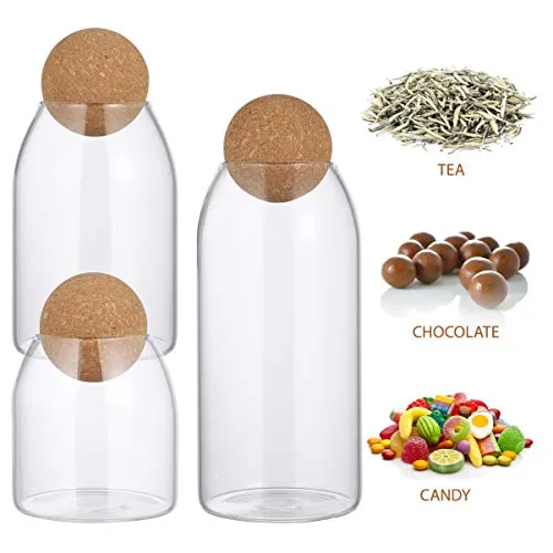 UPKOCH 3Pcs Pot en Verre avec Joint Hermétique Couvercle en Bois Boule Clair Pot de Bonbons Mason Bocaux Boîte de Stockage des Aliments pour Servir du Thé Café Épices Sucre Sel Taille (S