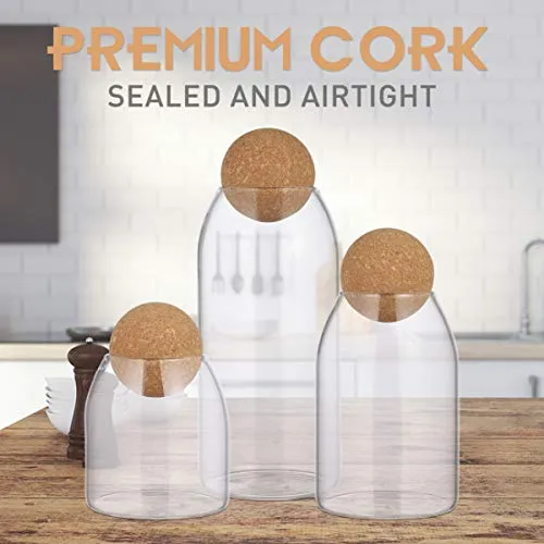 UPKOCH 3Pcs Pot en Verre avec Joint Hermétique Couvercle en Bois Boule Clair Pot de Bonbons Mason Bocaux Boîte de Stockage des Aliments pour Servir du Thé Café Épices Sucre Sel Taille (S