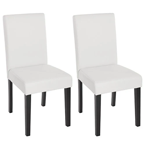Mendler Lot de 2 chaises de séjour Littau, Simili-Cuir, Blanc Mat, Pieds foncés