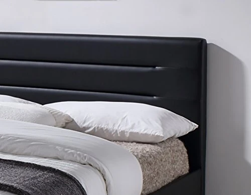 Lit Double Noir 160 x 200 Haute qualité - Design élégant et épuré - tête de lit, Pieds et sommier intégrés - Bali