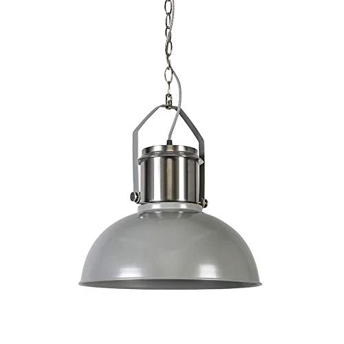 QAZQA Industriel Lampe à Suspension/Lustre/Luminaire/Lumiere/Éclairage industrielle gris - Industriel 37 Acier Gris,Acier Rond E27 Max. 1 x 40 Watt/intérieur/Salon/Cuisine