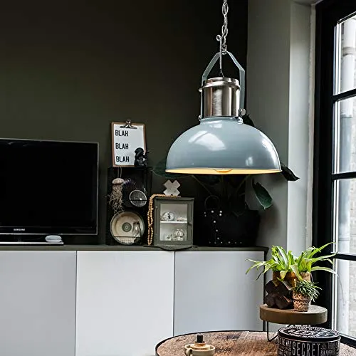 QAZQA Industriel Lampe à Suspension/Lustre/Luminaire/Lumiere/Éclairage industrielle gris - Industriel 37 Acier Gris,Acier Rond E27 Max. 1 x 40 Watt/intérieur/Salon/Cuisine