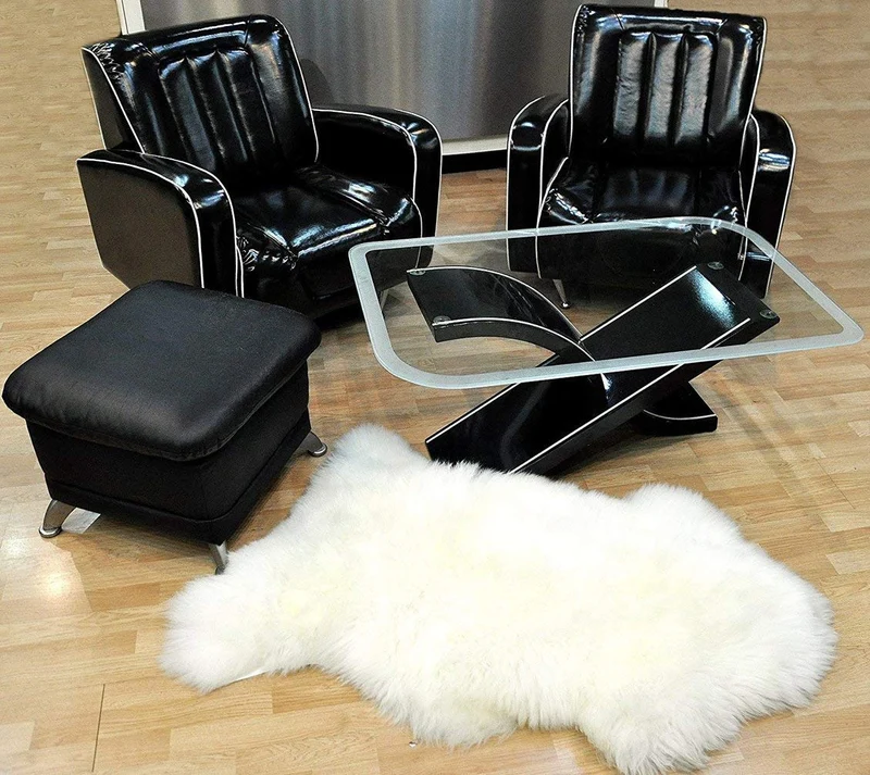 Faux Peau de Mouton en Laine Tapis 60 x 90 cm Imitation Toison Moquette Fluffy Soft Longhair Décoratif Coussin de Chaise Canapé Natte (Blanc, 60 x 90 cm)