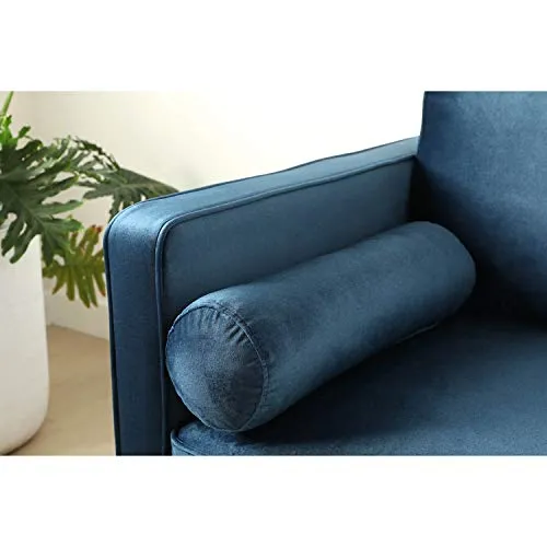 CONCEPT USINE - Canapé Nalha Bleu en Velours 3 Places - Revêtement en Velours 100% Polyester - avec Accoudoirs - 2 Longs Coussins Ronds Déhoussables - Largeur 199 cm - Résistant, Design Élégant