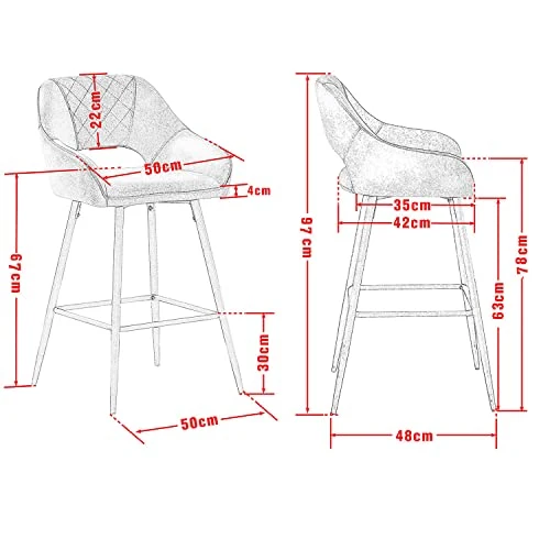 JaHECOME Lot de 2 Tabourets de Bar avec Dossier, Accoudoirs et Repose-Pieds,Chaises de Bar Roubourés, Pieds en Métal Chaises pour Salon, Bistrots (2, Vert)