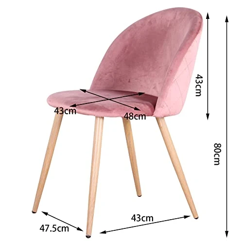 GrandCA HOME Lot de 2 Chaises de Salle à Manger en Velours, Chaises de Cuisine avec Coussin de Siège en Velours Doux, Chaises de Salle à Manger Latérales Rembourrées pour Salon, Rose
