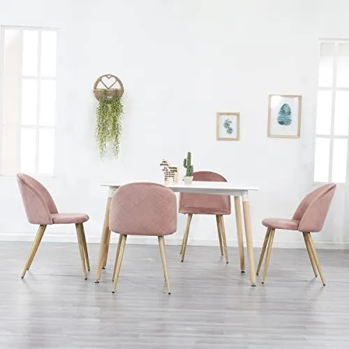 GrandCA HOME Lot de 2 Chaises de Salle à Manger en Velours, Chaises de Cuisine avec Coussin de Siège en Velours Doux, Chaises de Salle à Manger Latérales Rembourrées pour Salon, Rose