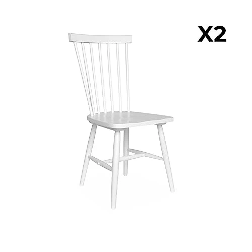 Alice's Home - Lot de 2 chaises Blanches à barreaux en Bois d'hévéa. Romie. L 50.8 x P 44.2 x H 90cm. Livraison Offerte. Garantie 2 Ans. Meilleur Prix Garanti !