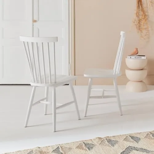 Alice's Home - Lot de 2 chaises Blanches à barreaux en Bois d'hévéa. Romie. L 50.8 x P 44.2 x H 90cm. Livraison Offerte. Garantie 2 Ans. Meilleur Prix Garanti !