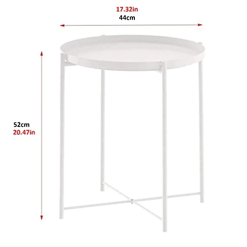 NOGRAX Tables Table d'appoint Ronde en métal for extérieur, Petit canapé d'appoint en métal, Pliable, antirouille et étanche, Plateau Amovible for Salon, Chambre à Coucher, Balcon, Bureau, Blanc