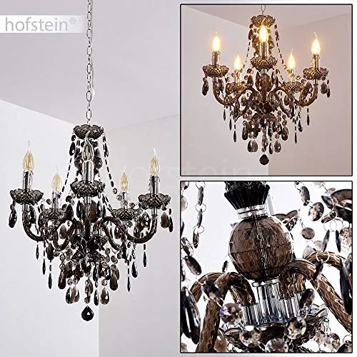 Lustre Delhi en Acryle noir et métal chromé, impressionnante lampe pendante vintage de salle à manger ou salon pour 5 ampoules E14, ampoule(s) non incluse(s)