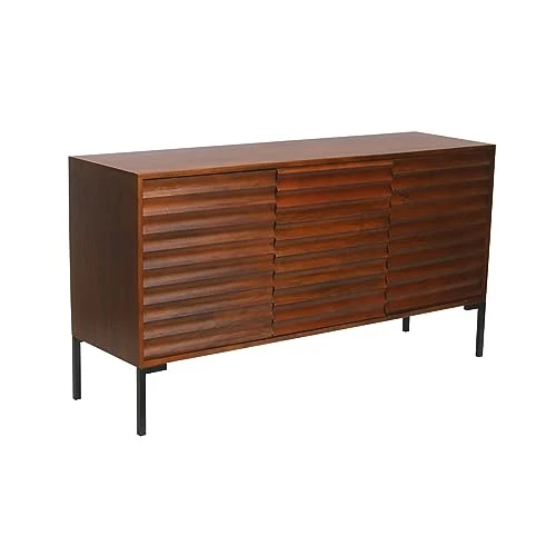 Miliboo Buffet en Bois foncé manguier Massif et métal Noir 3 Portes L140 cm Onda