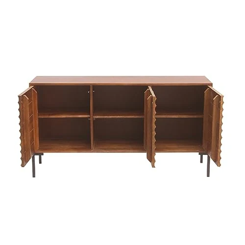 Miliboo Buffet en Bois foncé manguier Massif et métal Noir 3 Portes L140 cm Onda