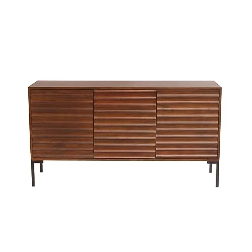 Miliboo Buffet en Bois foncé manguier Massif et métal Noir 3 Portes L140 cm Onda