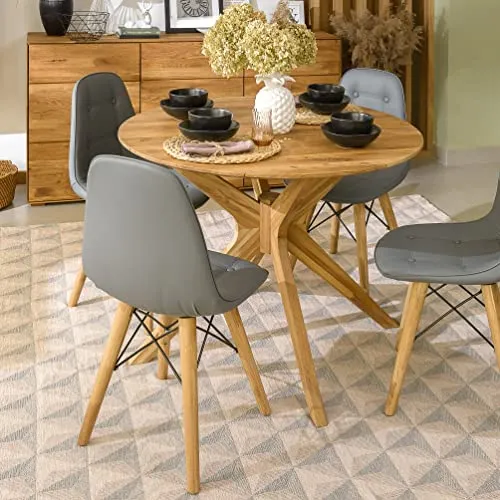 Nordic Story Table de salle à manger ronde Raund, en bois massif chêne, idéale pour cuisine salon, meubles style nordique scandinave, 105 x 105 x 75 cm, chêne naturel