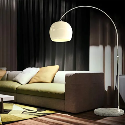 CCLIFE Lampe Lampadaire à arc salon courbée, Lampe arceau moderne en chrome Lampadaire sur pied marbre, Couleur: Blanc, réglable en hauteur 130-180cm