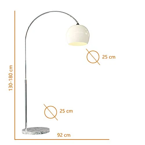 CCLIFE Lampe Lampadaire à arc salon courbée, Lampe arceau moderne en chrome Lampadaire sur pied marbre, Couleur: Blanc, réglable en hauteur 130-180cm