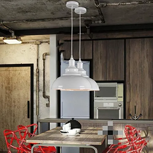 PETITES ECREVISSES Vintage Suspension Luminaire Industrielle E27 Ø29cm,Rétro Métal Lustre Abat-jour Lampe Plafonnier Eclairage Installation (Blanc)